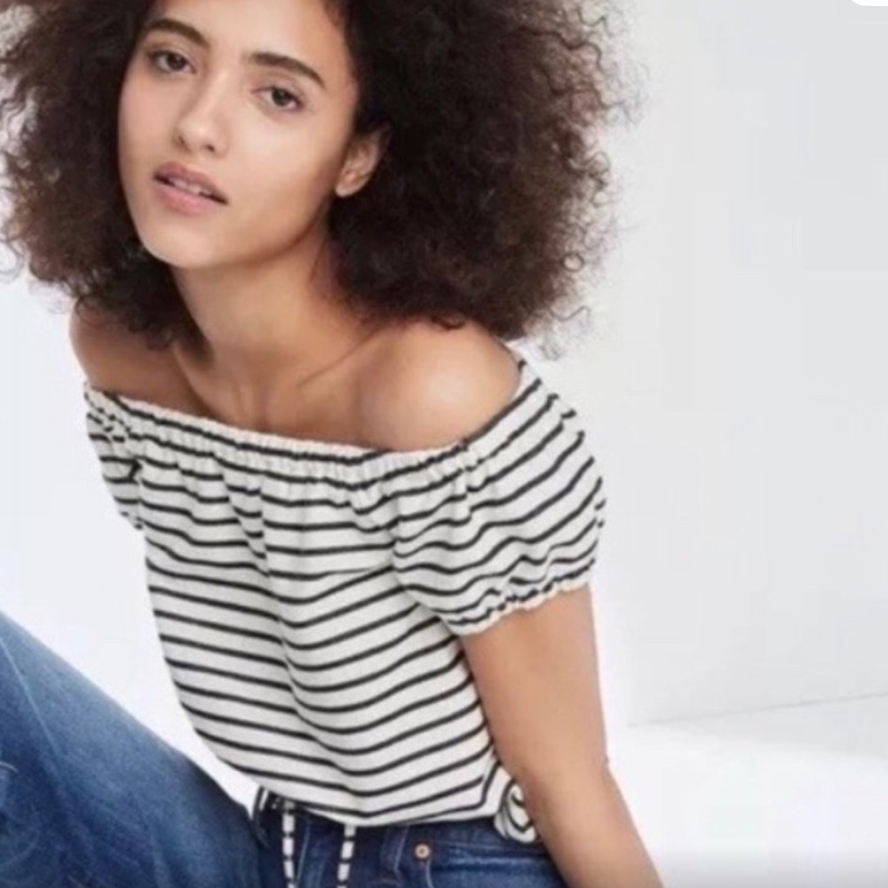 MADEWELL Women's Medium NWT Off the Shoulder black & white Striped Blouse